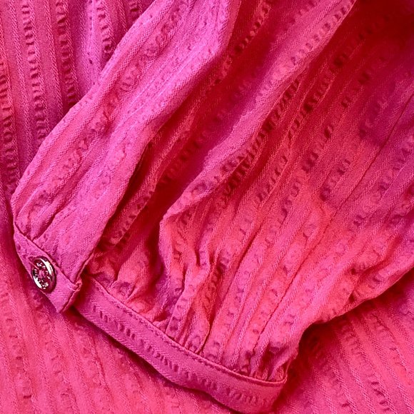 Tommy Hilfiger Blouse Coral Top Puckered Long Sleeve Neck Button Womens Large - Picture 9 of 14